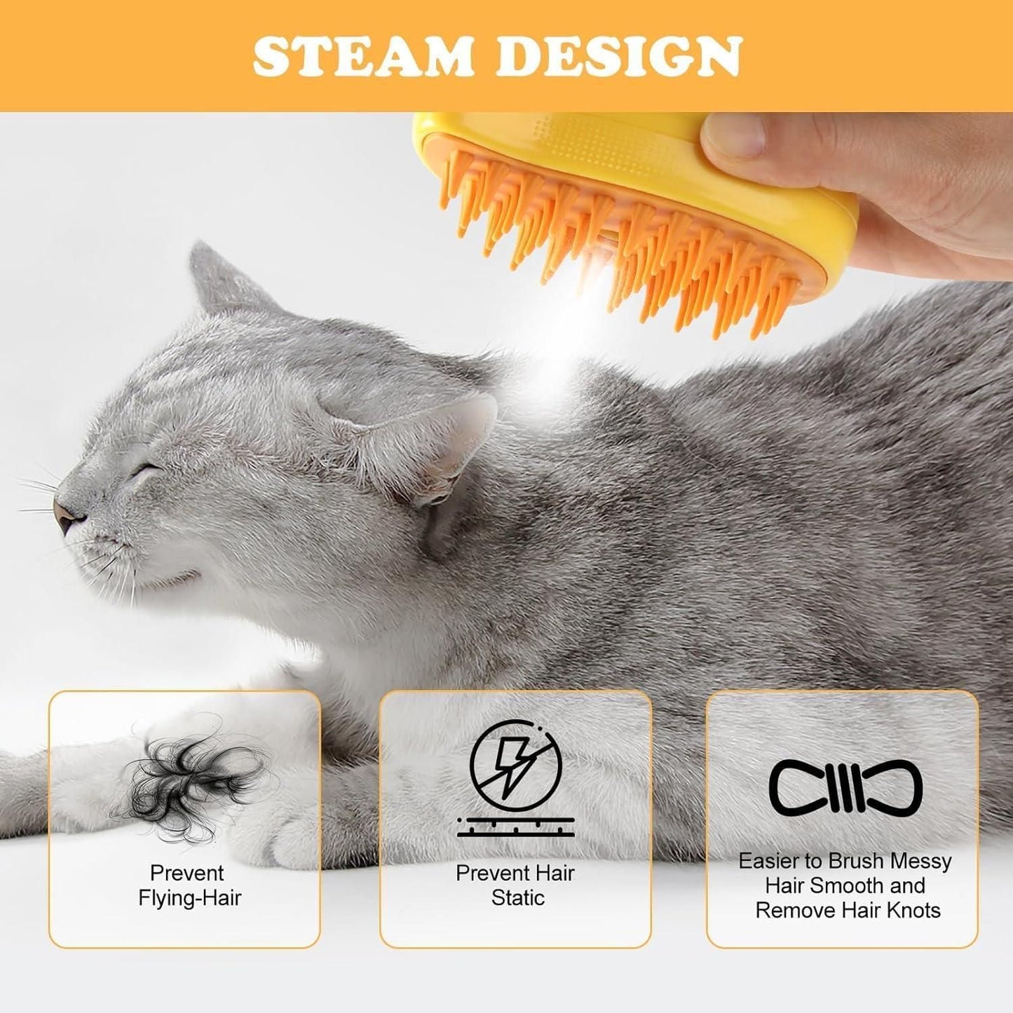 3 in 1  Steaming Pet Hairbrush for Dogs and Cats - InuMeow