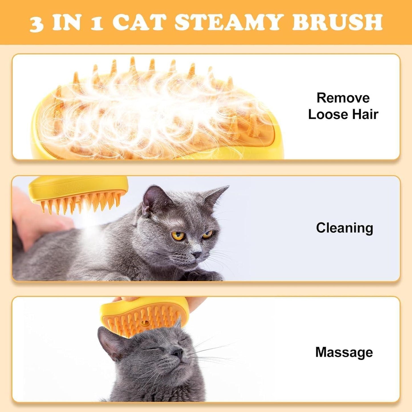 3 in 1  Steaming Pet Hairbrush for Dogs and Cats - InuMeow