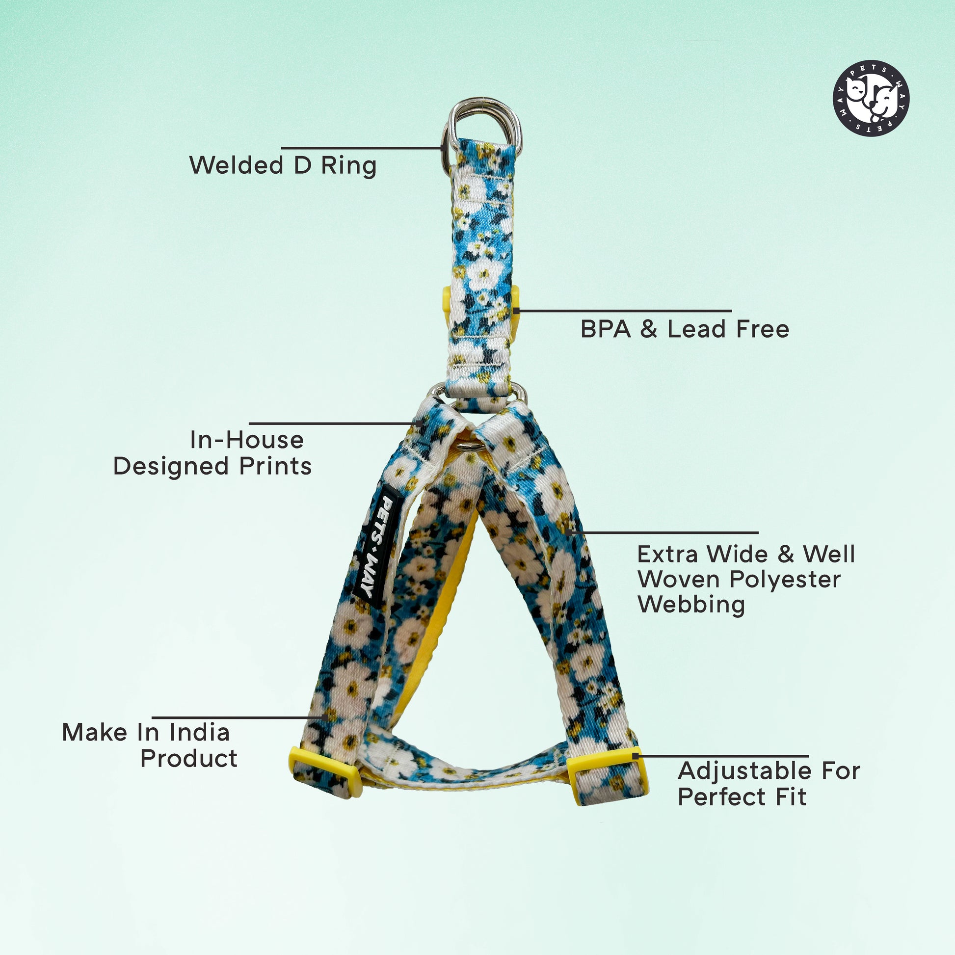 Pet Dog Step-In Harness Solid Color all Sizes and Breeds Printed Poly Lycra Material.