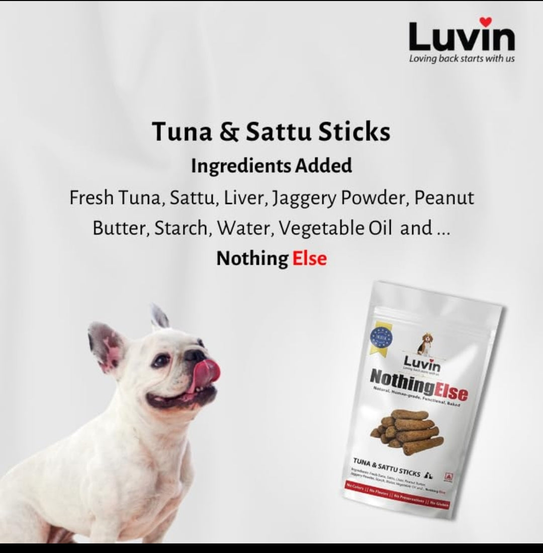 Tuna and Sattu Sticks Treats for Dogs & Cats (300gm. Pack of 2x150gm) - InuMeow