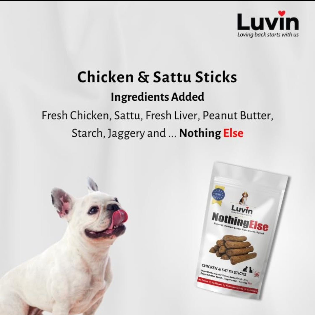 Chicken and Sattu Sticks Treats for Dogs & Cats (300gm. Pack of 2x150gm) - InuMeow