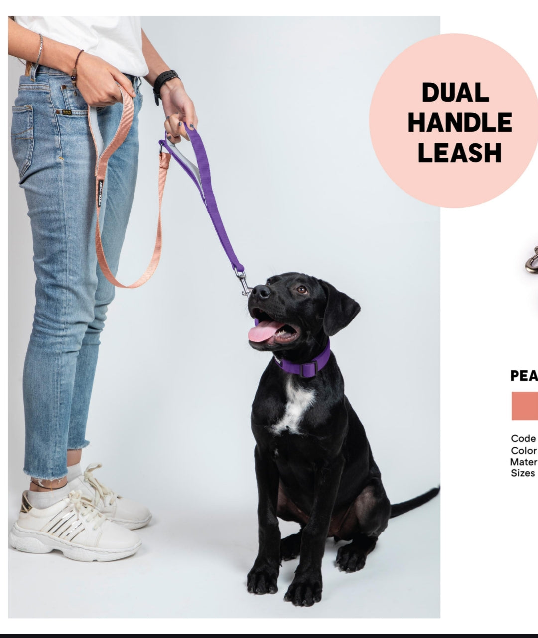 Pet Dog Dual Handle Solid Dual Color Leash Belt Polyester Webbing.