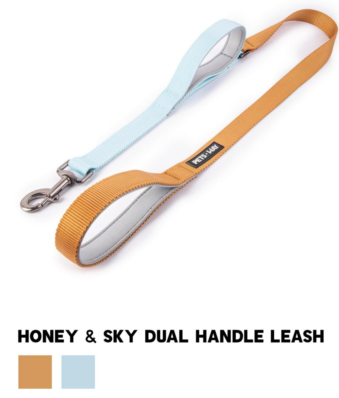 Pet Dog Dual Handle Solid Dual Color Leash Belt Polyester Webbing.