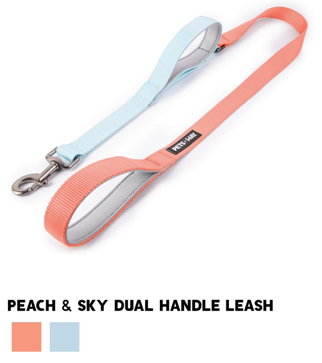 Pet Dog Dual Handle Solid Dual Color Leash Belt Polyester Webbing.