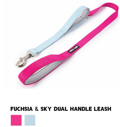 Pet Dog Dual Handle Solid Dual Color Leash Belt Polyester Webbing.