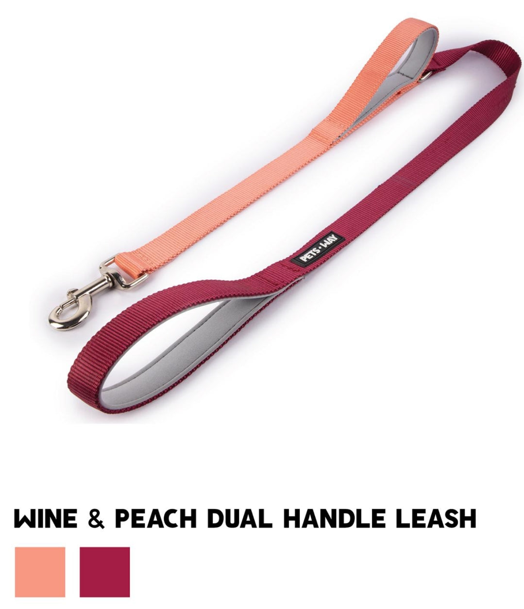 Pet Dog Dual Handle Solid Dual Color Leash Belt Polyester Webbing.