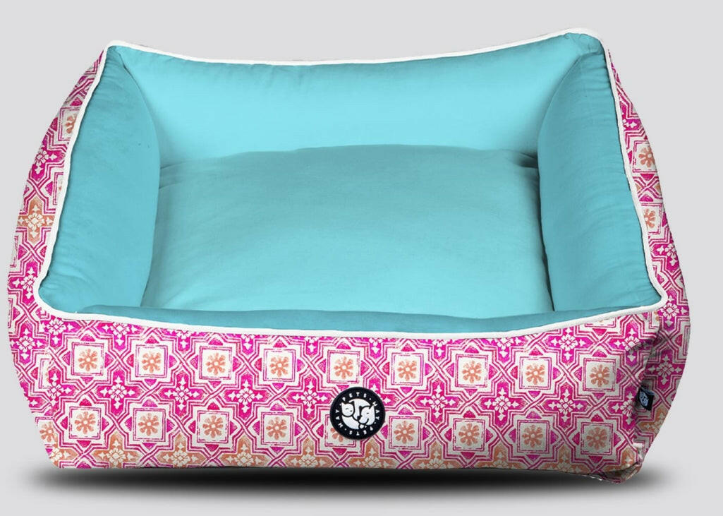 Pet Dog Velvet Printed Bolster Cotton Bed.