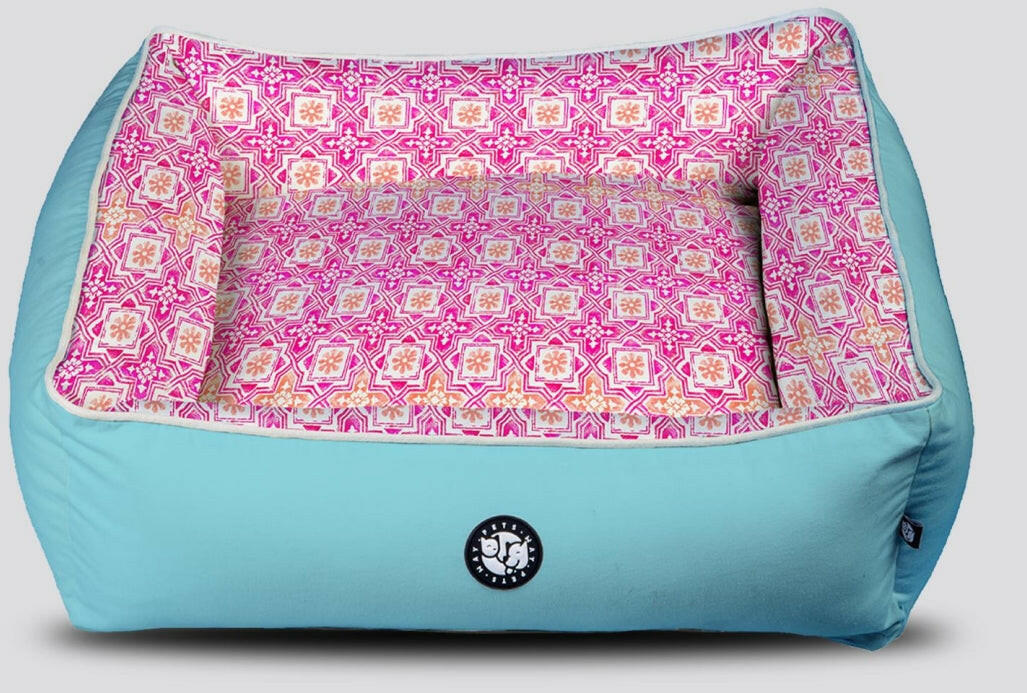 Pet Dog Velvet Printed Bolster Cotton Bed.