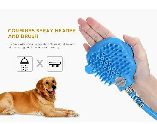 Pet Bathing Tool 2 in 1 Shower Sprayer and Scrubber Brush Massager - InuMeow.